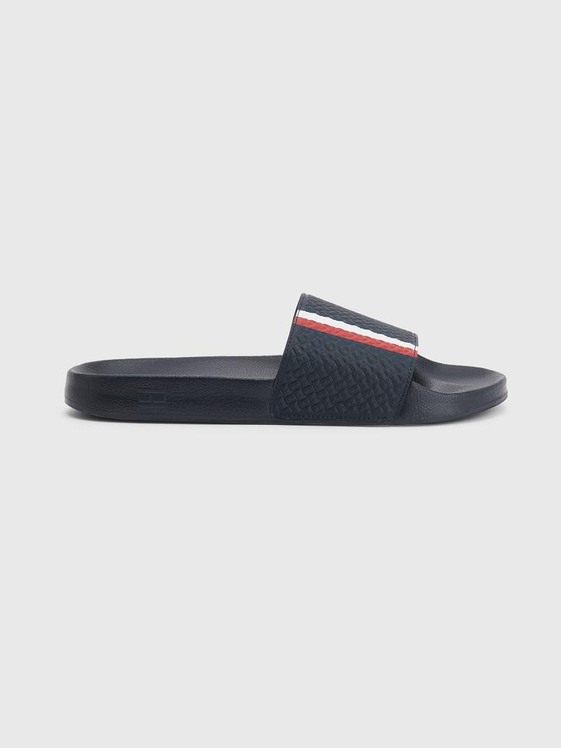 Férfi Tommy Hilfiger Textured stripe Sandal Sötétkék | HU 1435TCE